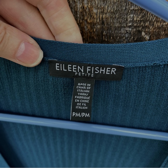 Eileen Fisher Ribbed Tencel Teal Open Cardigan Sweater Sz Petite Medium - Picture 3 of 11